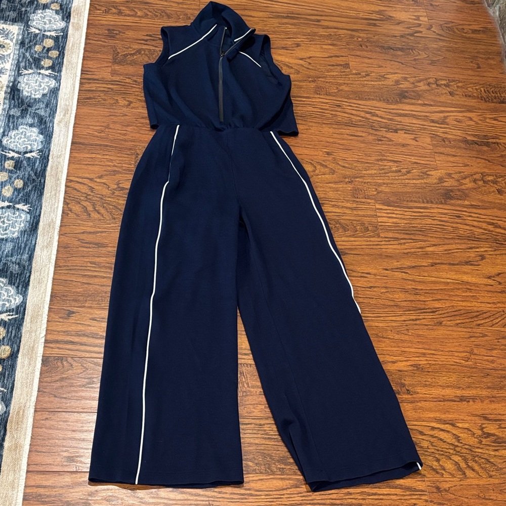 SPANX Navy Jumpsuit with White Accents